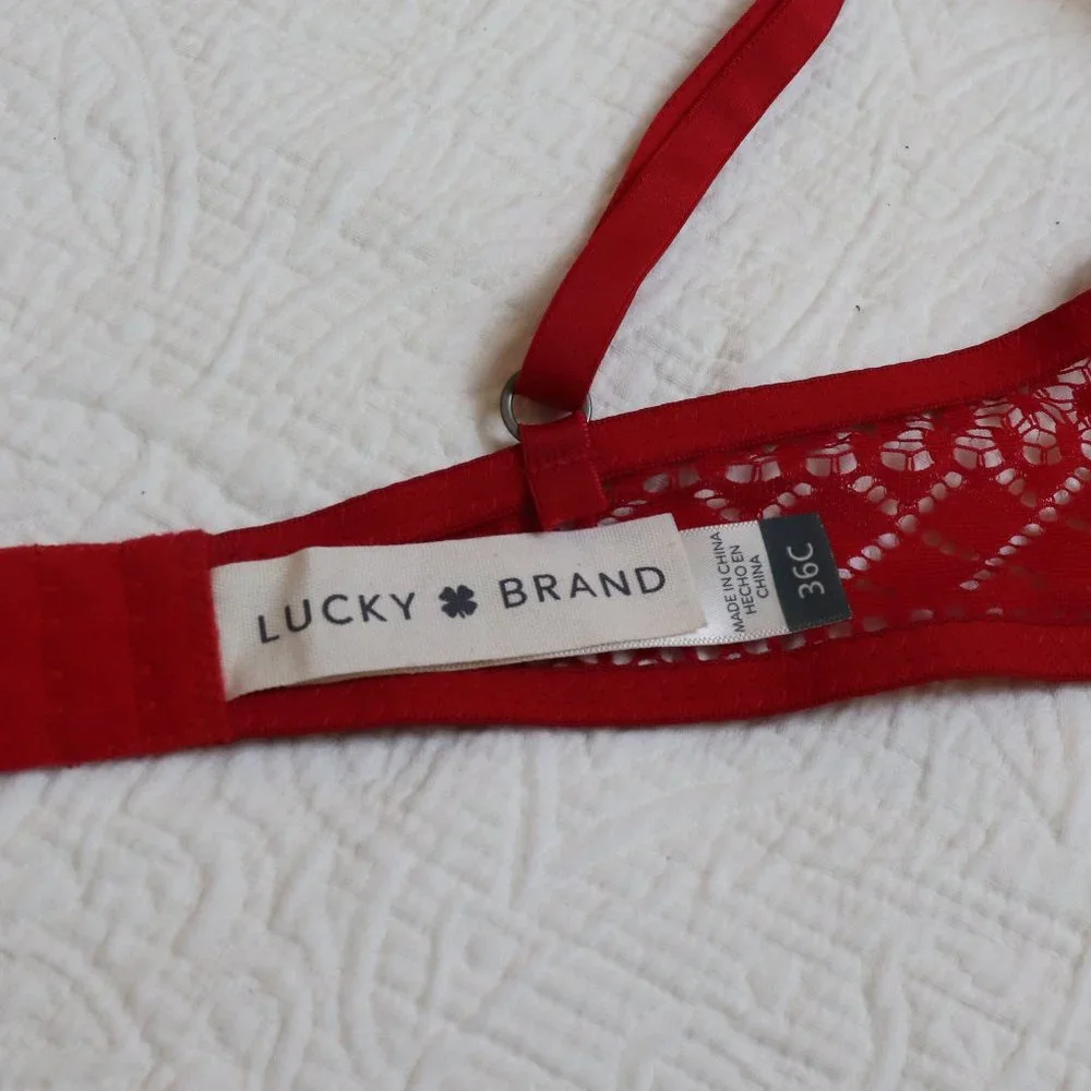 Lucky Brand | Red Lace Bra Size 36C Wireless, Lightly Padded - Picture 8 of 10